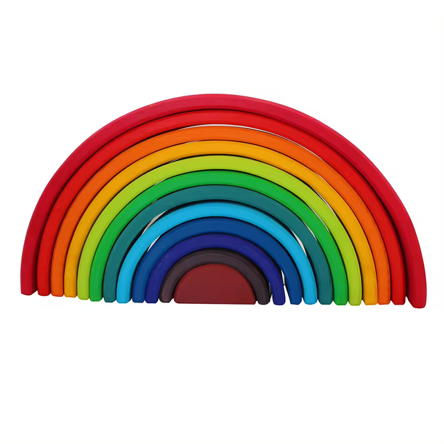 12-Piece Wooden Rainbow Stacker DIY Toy Bright Colors Building Blocks for Unisex Baby Toy Stacking Game.