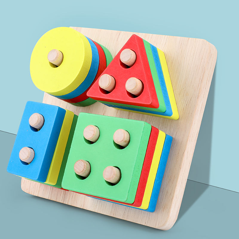 Wooden Sorting Stacking Montessori Toys Shape Color Recognition Blocks Matching Puzzle Stacker Geometric Board Early Educational