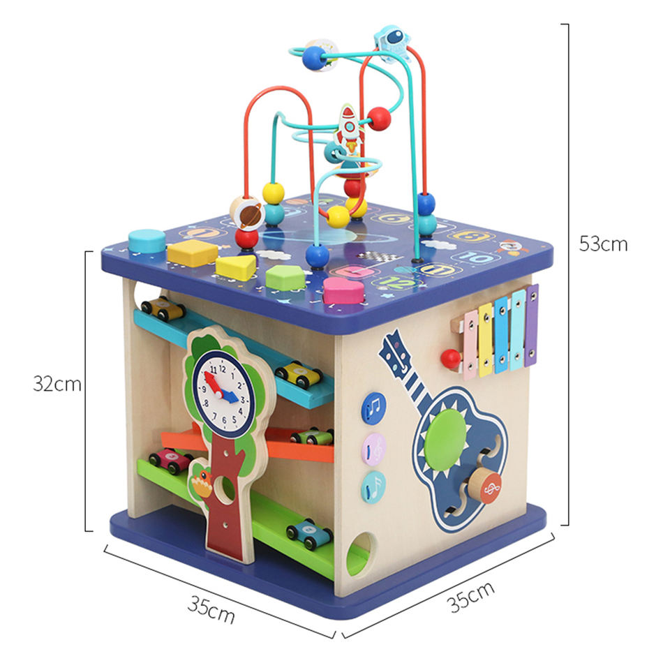 Wooden Toy Cube Bead Maze Alphabet Shape Matching Numbers Blocks Knocking Piano Musical Toys Clock Door Open Close Toy Car