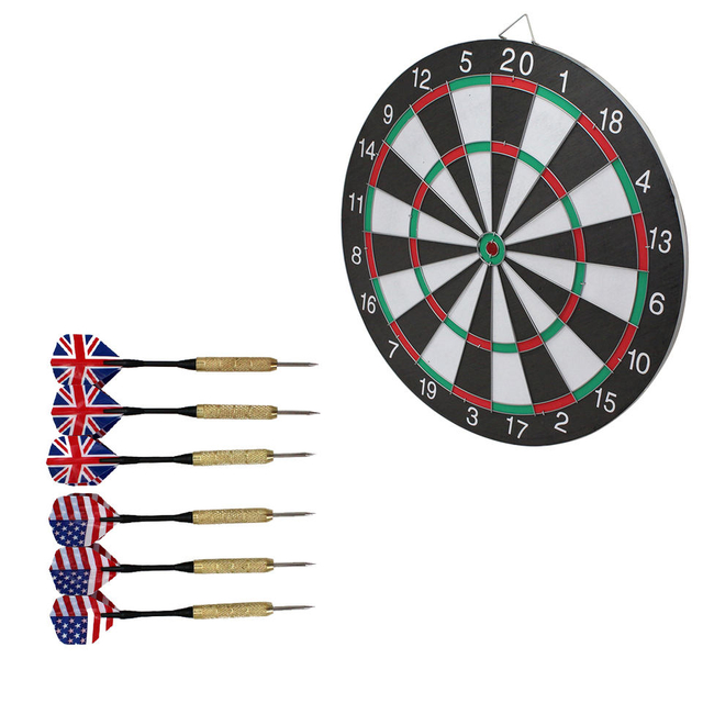 18in No Electronic Dart Board Set Classic Style Dartboard with 6pcs Plastic Darts Set UK And US Flag for Men&Ladies&Kids