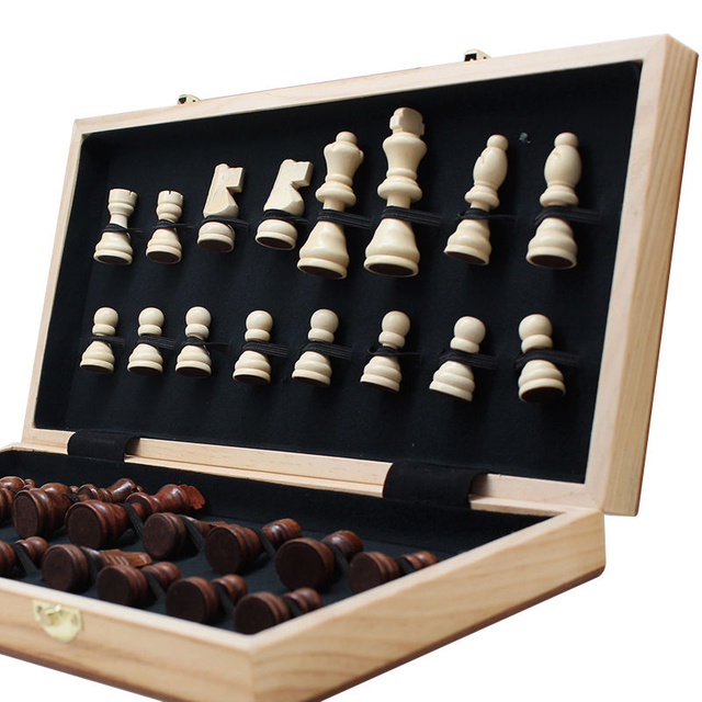 30 Years Factory 15" Wooden Chess Game Set Folding Chess Board Customization Accepted interior storage chess pieces FSC SALE