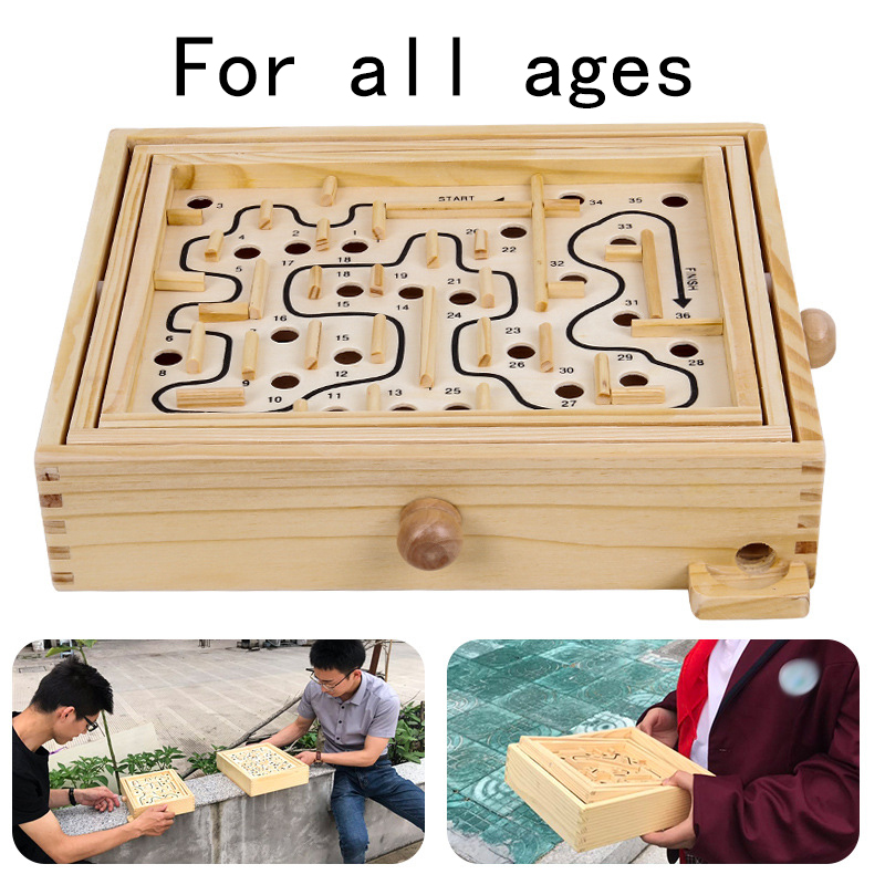 Labyrinth Wooden Maze Game with Two Steel Marbles Puzzle Game for Adults Boys and Girls。