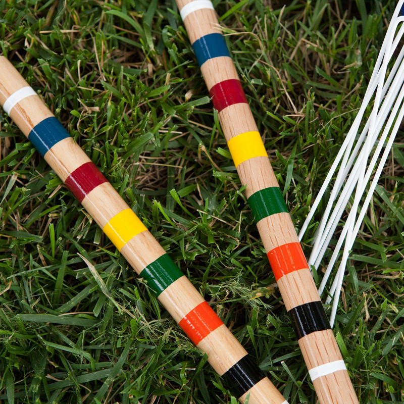 Six Player Croquet Set with Wooden Mallets Colored Balls for Lawn, Backyard and Park, 28 Inch