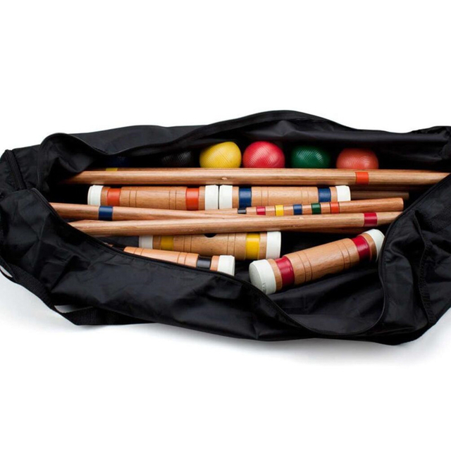 Six Player Croquet Set with Wooden Mallets Colored Balls for Lawn, Backyard and Park, 28 Inch